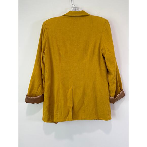 Unique21 Linen Blend One Button Casual Relaxed Boyfriend Blazer Size 8 Yellow - Picture 10 of 10